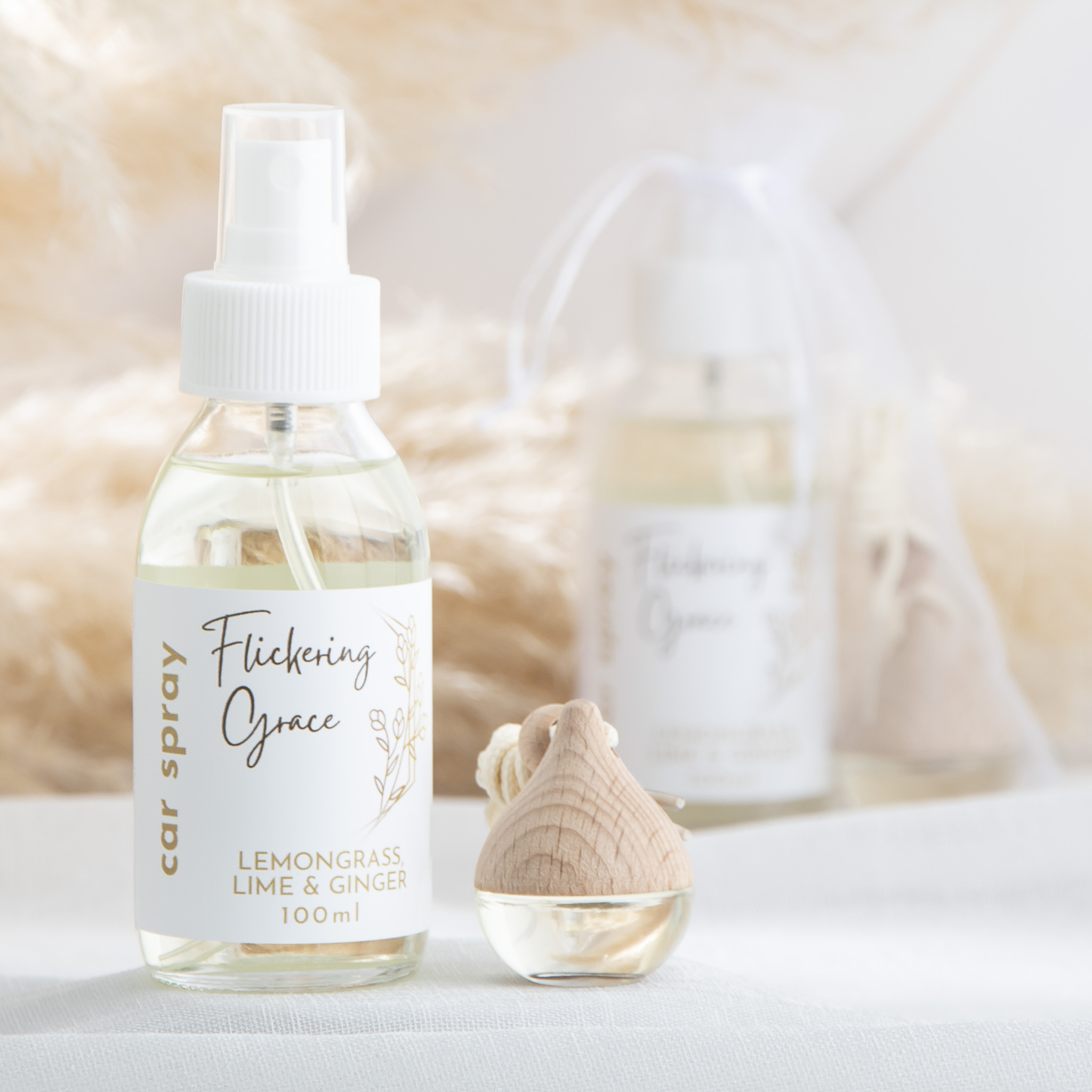 Lemongrass, Lime & Ginger car fragrance gift set with premium car spray and long‑lasting car diffuser.